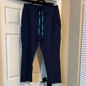 Figs NWOT Navy Scrub Pants with Teal Drawstring